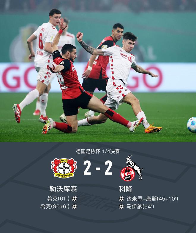勒庫(kù)森2-2科隆，唐斯助攻，希克雙響